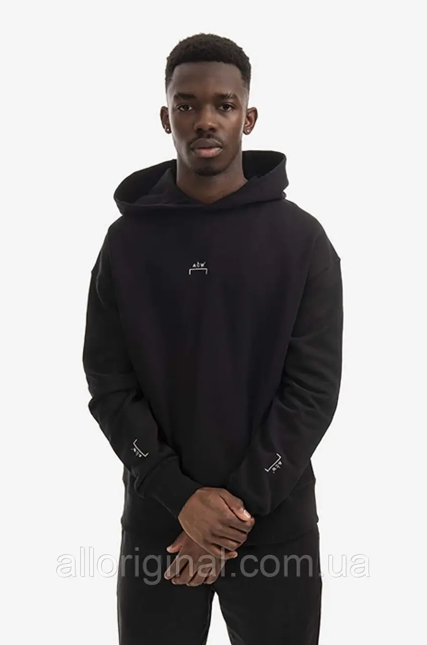 AllOriginal com ua Бавовняна кофта A-COLD-WALL* Essential Hoodie чоловіча колір чорний з капюшоном з принтом
