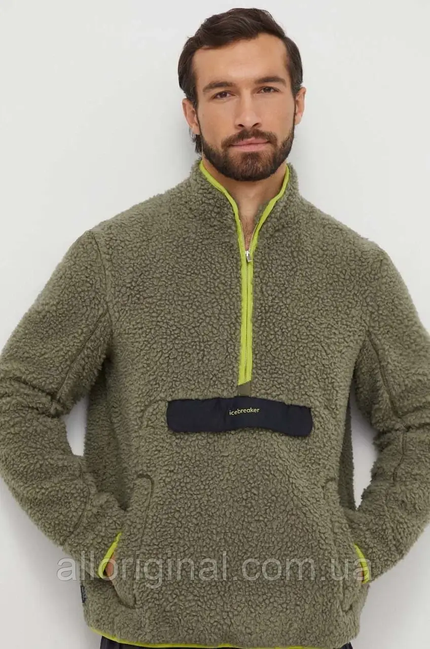 AllOriginal com ua Спортивна кофта Icebreaker RealFleece Merino High Pile колір зелений однотонна РОЗМІРИ