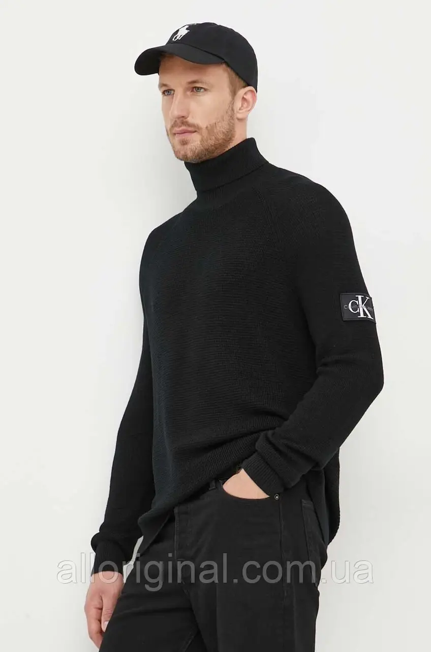 AllOriginal com ua Вовняний светр Calvin Klein Jeans чоловічий колір чорний легкий гольф РОЗМІРИ ЗАПИТУЙТЕ