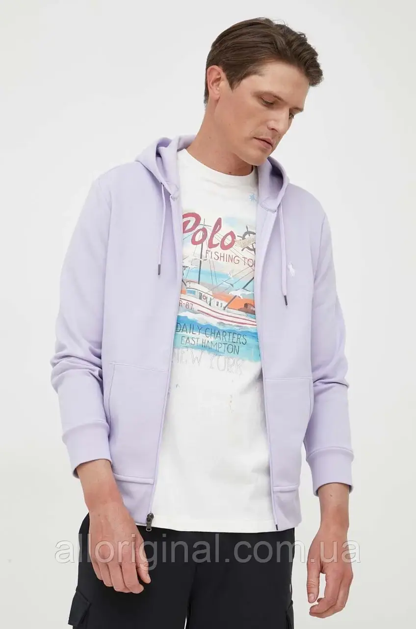 AllOriginal com ua Кофта Polo Ralph Lauren чоловіча колір фіолетовий з капюшоном однотонна РОЗМІРИ ЗАПИТУЙТЕ