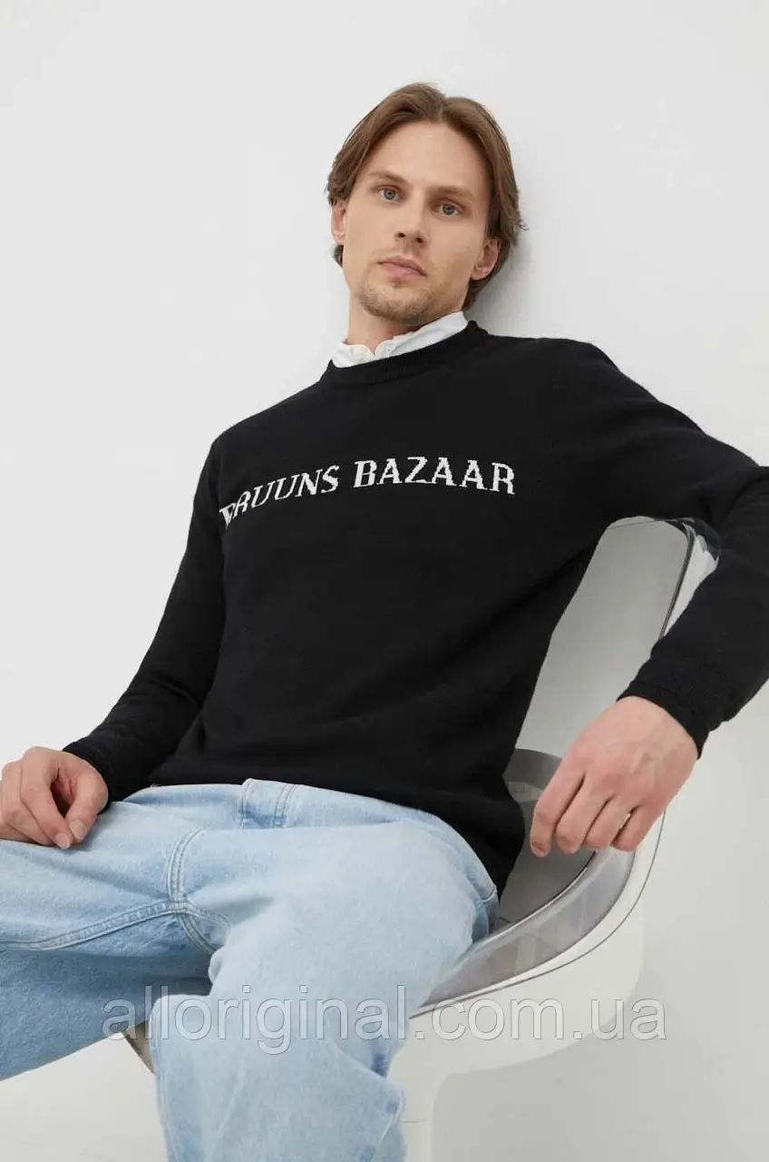 AllOriginal com ua Светр Bruuns Bazaar Simon Nouveau чоловічий колір чорний легкий РОЗМІРИ ЗАПИТУЙТЕ