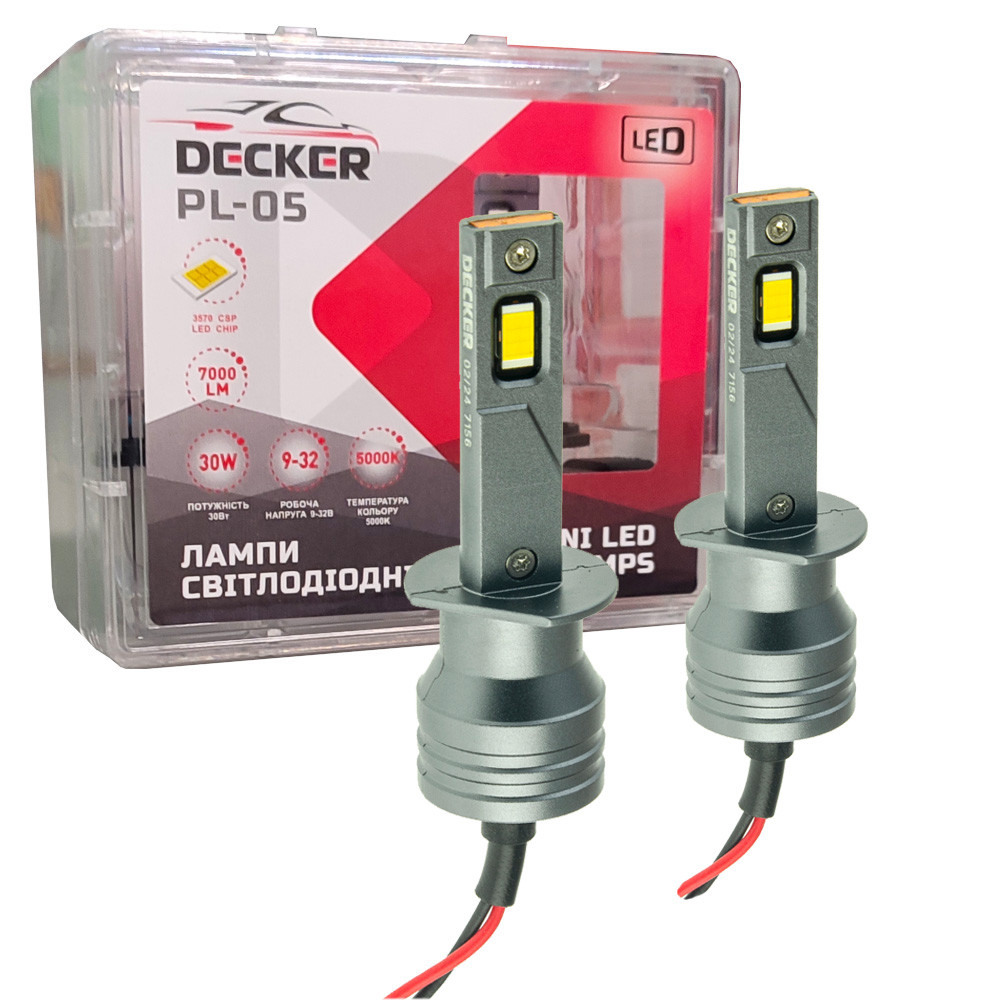 Лампа світлодіодна для фар Decker LED PL-05 H1 5000K 7000LM 2 шт комплект