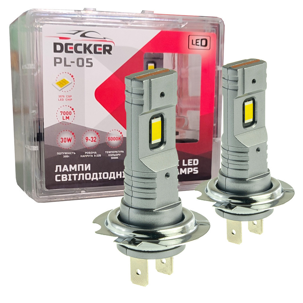 Лампа світлодіодна для фар Decker LED PL-05 H7 5000K 7000LM 2 шт комплект