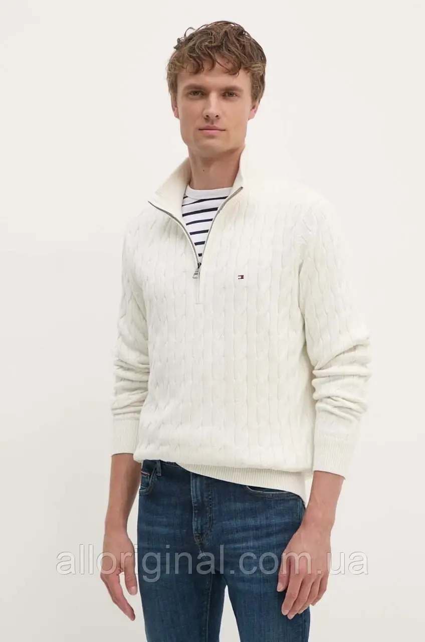 AllOriginal com ua Бавовняний светр Tommy Hilfiger колір бежевий легкий MW0MW36532 РОЗМІРИ ЗАПИТУЙТЕ