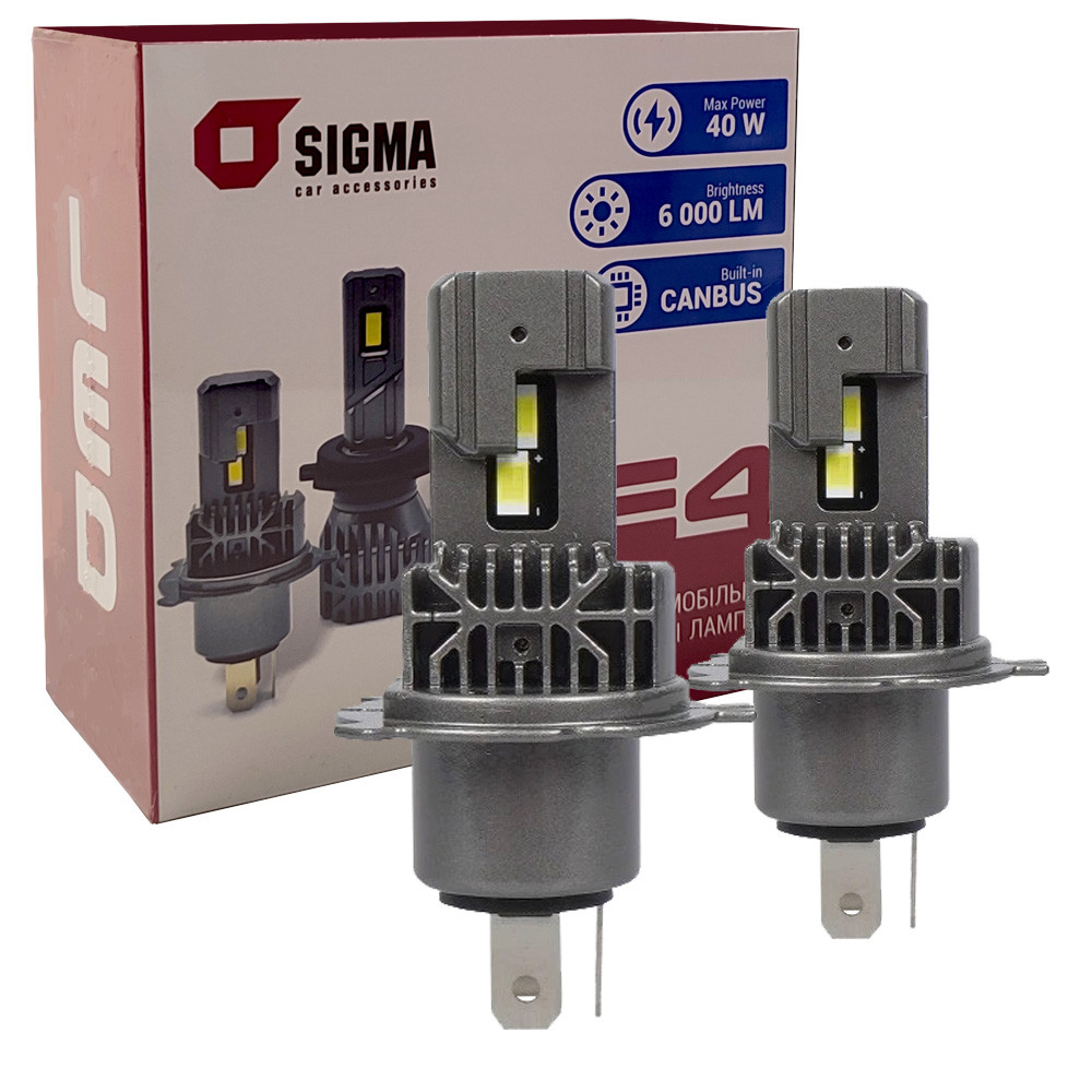 Лампа світлодіодна для фар SIGMA E4 LED H4 6000K 6000LM 2 шт комплект