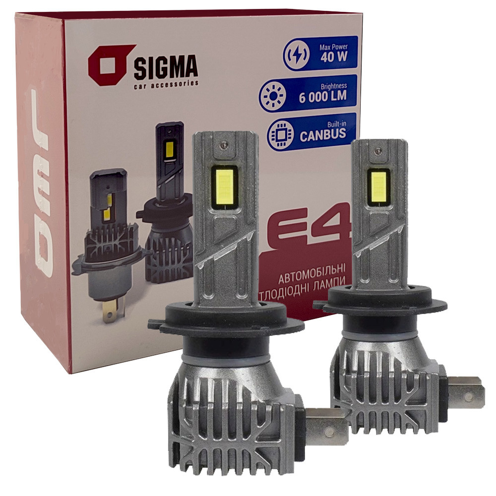 Лампа світлодіодна для фар SIGMA E4 LED H7 6000K 6000LM 2 шт комплект