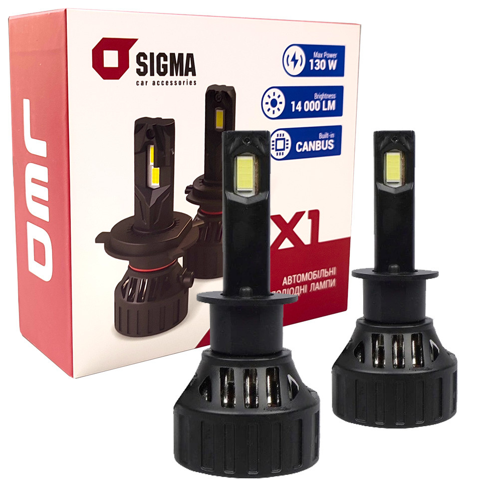 Лампа світлодіодна для фар SIGMA X1 LED H1 6000K 14000LM 2 шт комплект
