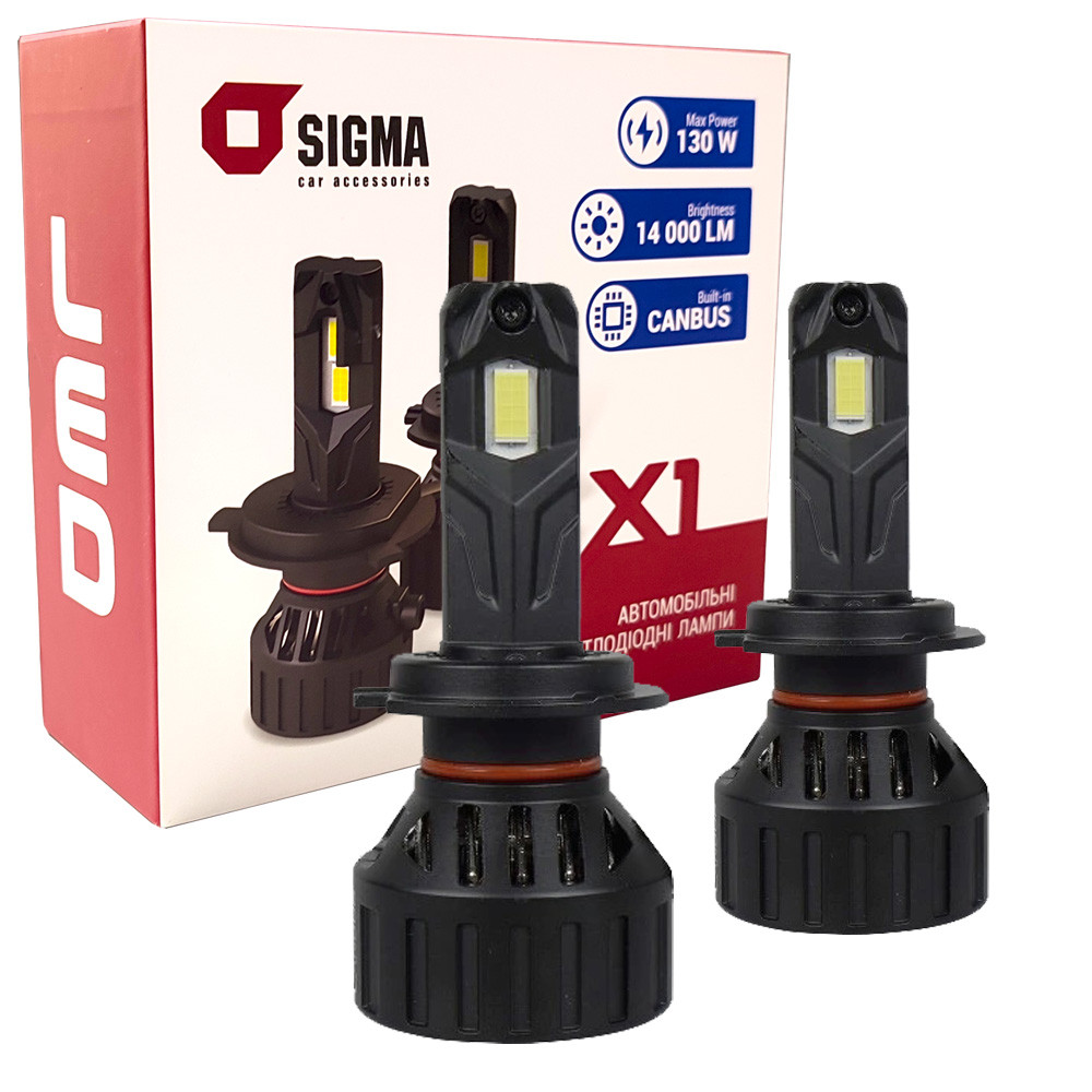 Лампа світлодіодна для фар SIGMA X1 LED H9 6000K 14000LM 2 шт комплект