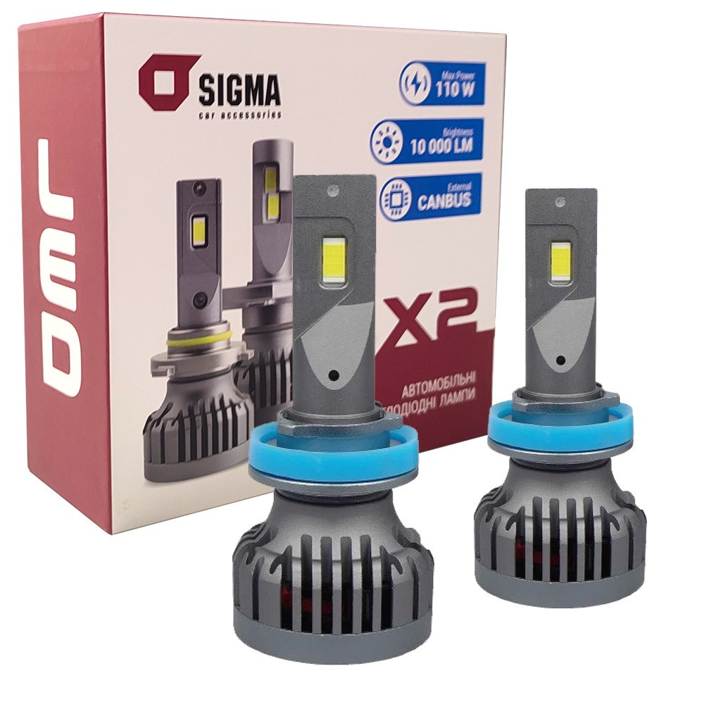 Лампа світлодіодна для фар SIGMA X2 LED H9 6000K 10000LM 2 шт комплект
