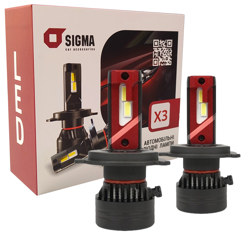 Лампа світлодіодна для фар SIGMA X3 LED H4 6500K 10000LM 2 шт комплект