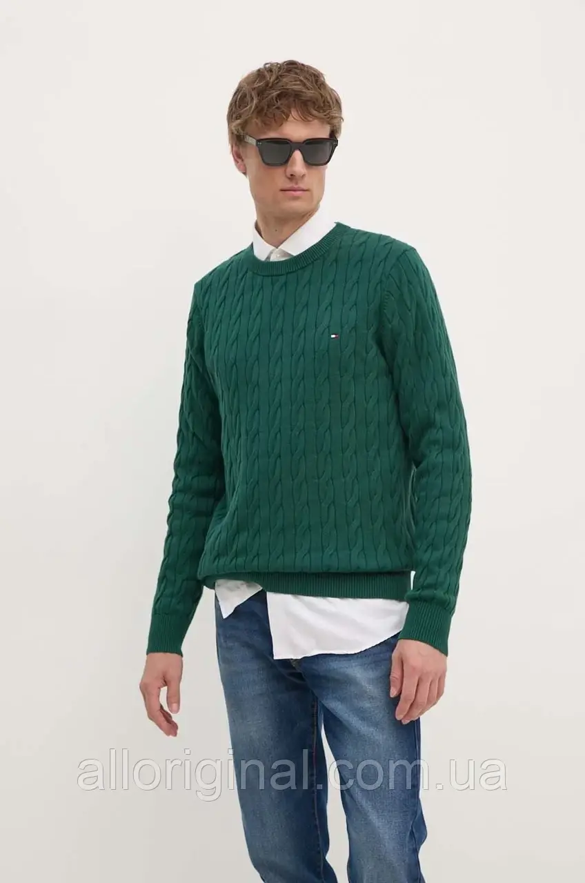 AllOriginal com ua Бавовняний светр Tommy Hilfiger колір зелений легкий РОЗМІРИ ЗАПИТУЙТЕ