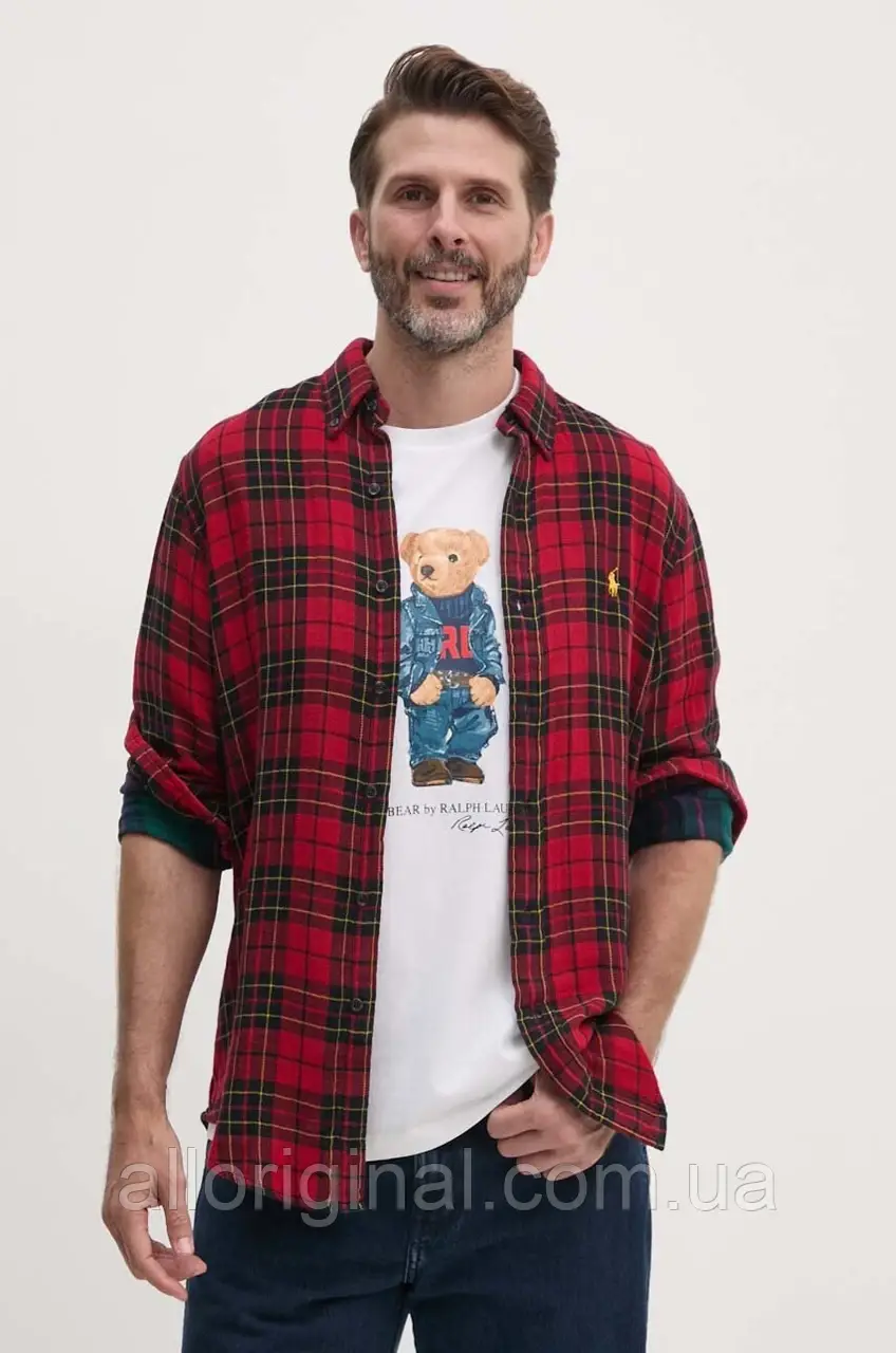 AllOriginal com ua Бавовняна сорочка Polo Ralph Lauren чоловіча колір червоний regular комір button-down