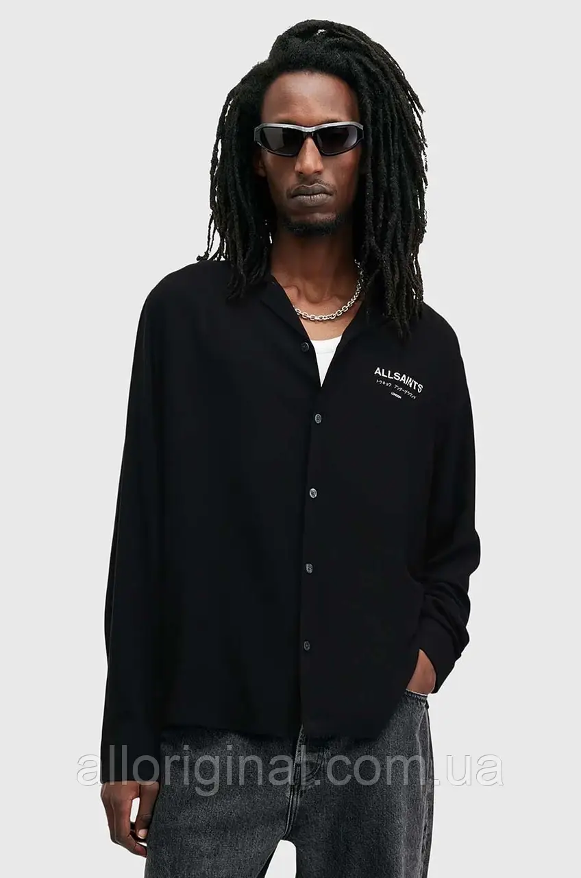 AllOriginal com ua Сорочка AllSaints UNDERGROUND чоловіча колір чорний relaxed класичний комір M073SB РОЗМІРИ