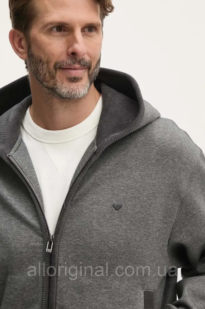 AllOriginal com ua Кофта Emporio Armani чоловіча колір сірий з капюшоном меланж 6D1M97 1JHSZ РОЗМІРИ ЗАПИТУЙТЕ