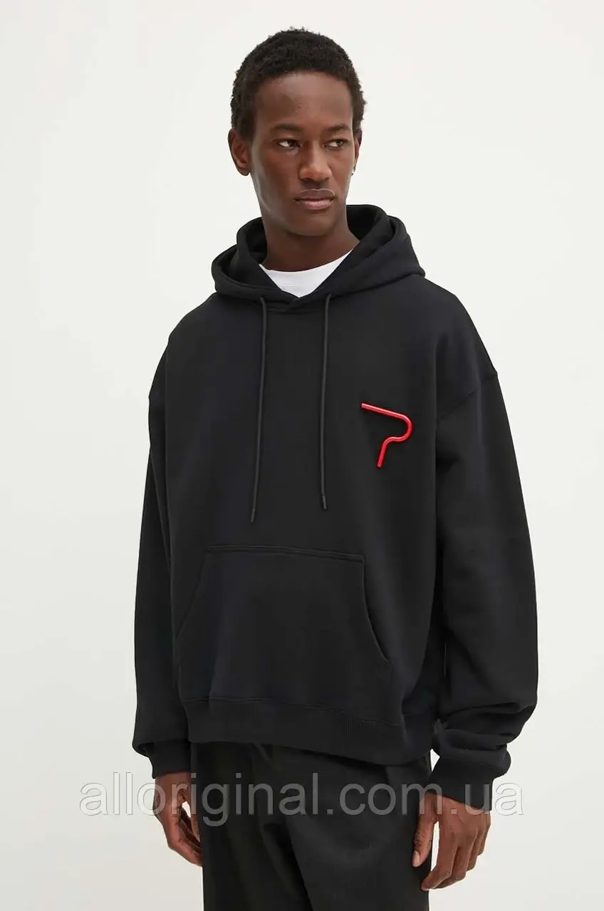 AllOriginal com ua Бавовняна кофта MSGM чоловіча колір чорний з капюшоном з аплікацією 3740MM133.247795