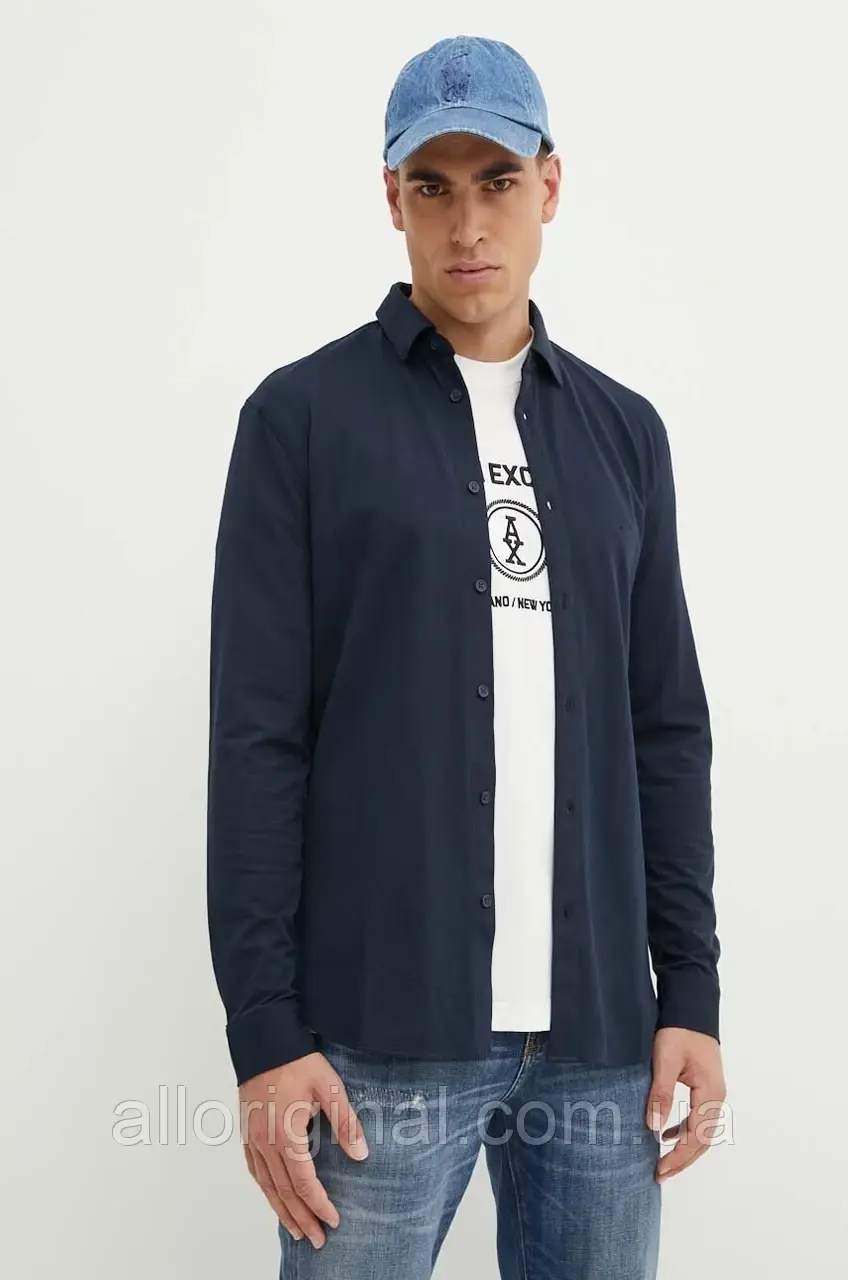 AllOriginal com ua Сорочка Armani Exchange чоловіча колір синій regular класичний комір 6DZCHJ ZJEAZ РОЗМІРИ