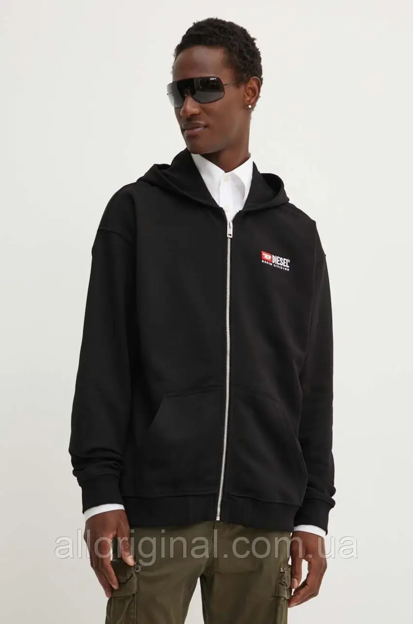 AllOriginal com ua Бавовняна кофта Diesel S-BOXT-HOOD-ZIP-DIV чоловіча колір чорний з капюшоном з принтом