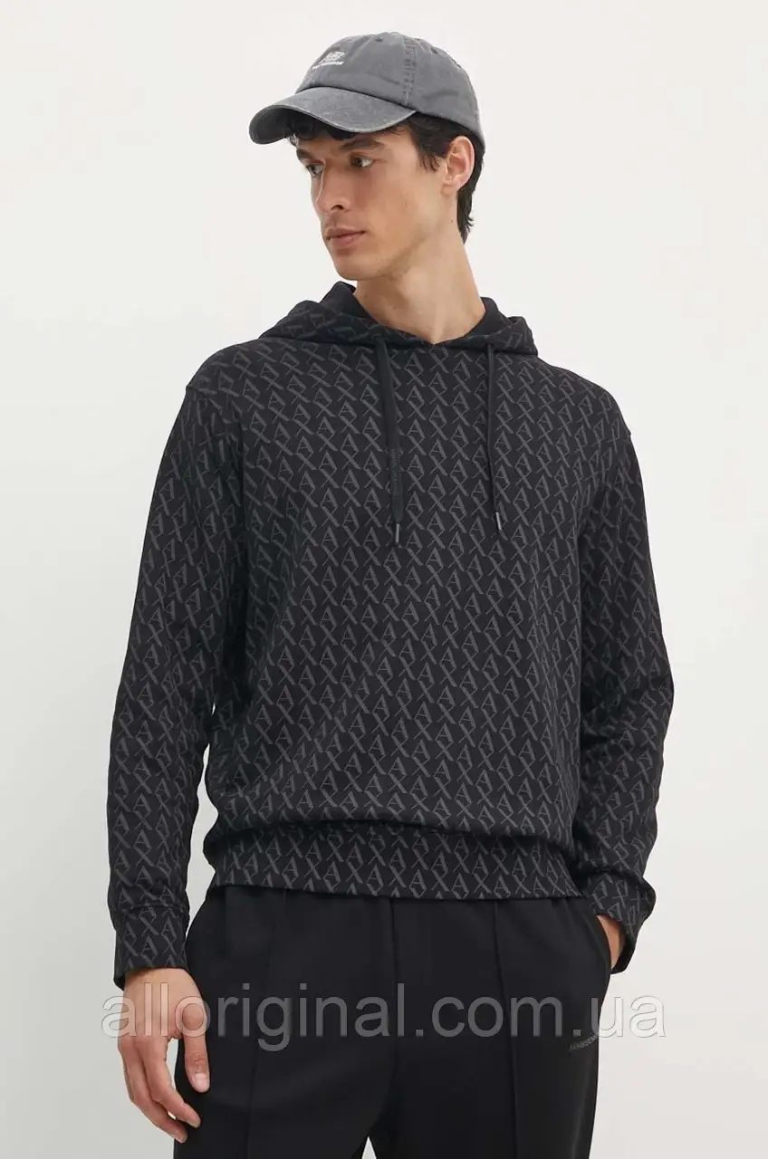 AllOriginal com ua Бавовняна кофта Armani Exchange чоловіча колір чорний з капюшоном візерунок 8NZMCW ZJNRZ