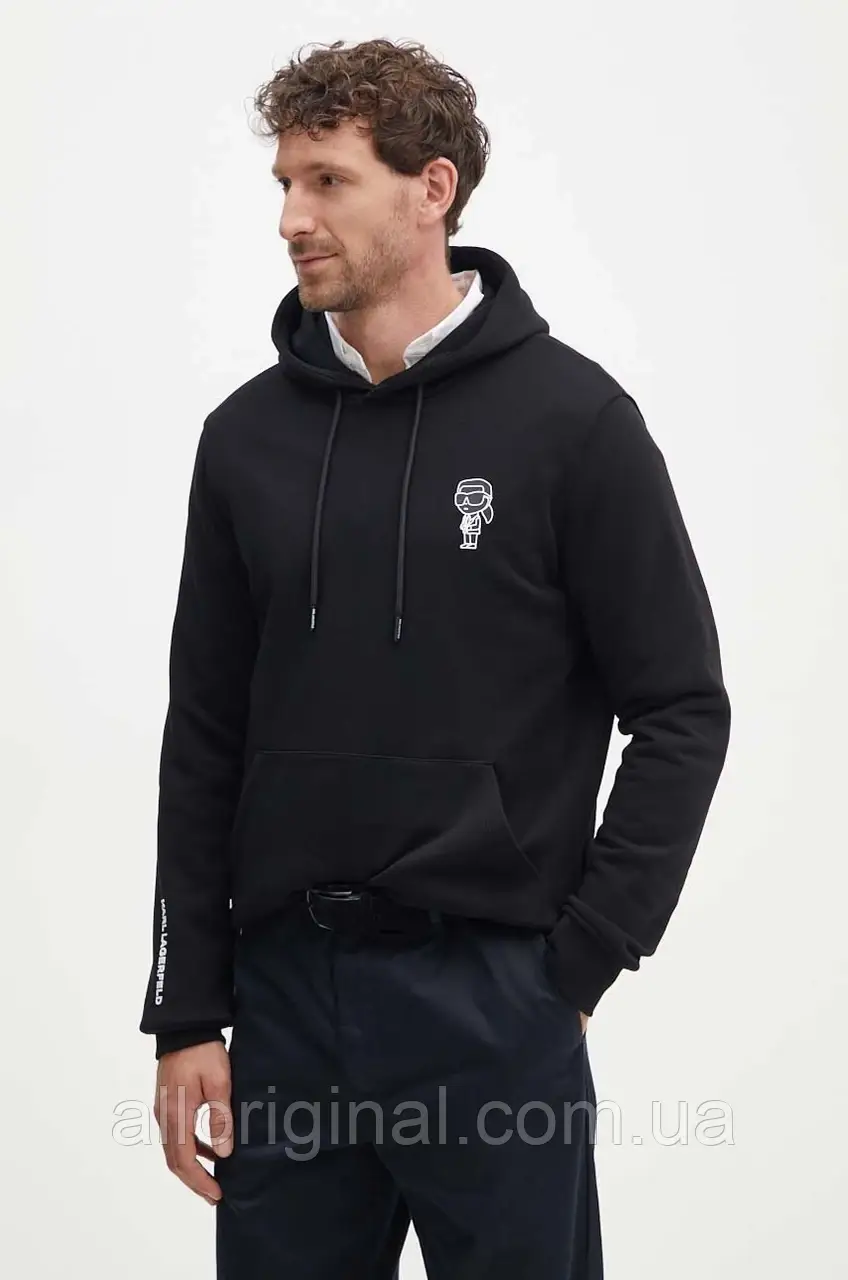AllOriginal com ua Кофта Karl Lagerfeld чоловіча колір чорний з капюшоном з принтом 543910.705401 РОЗМІРИ