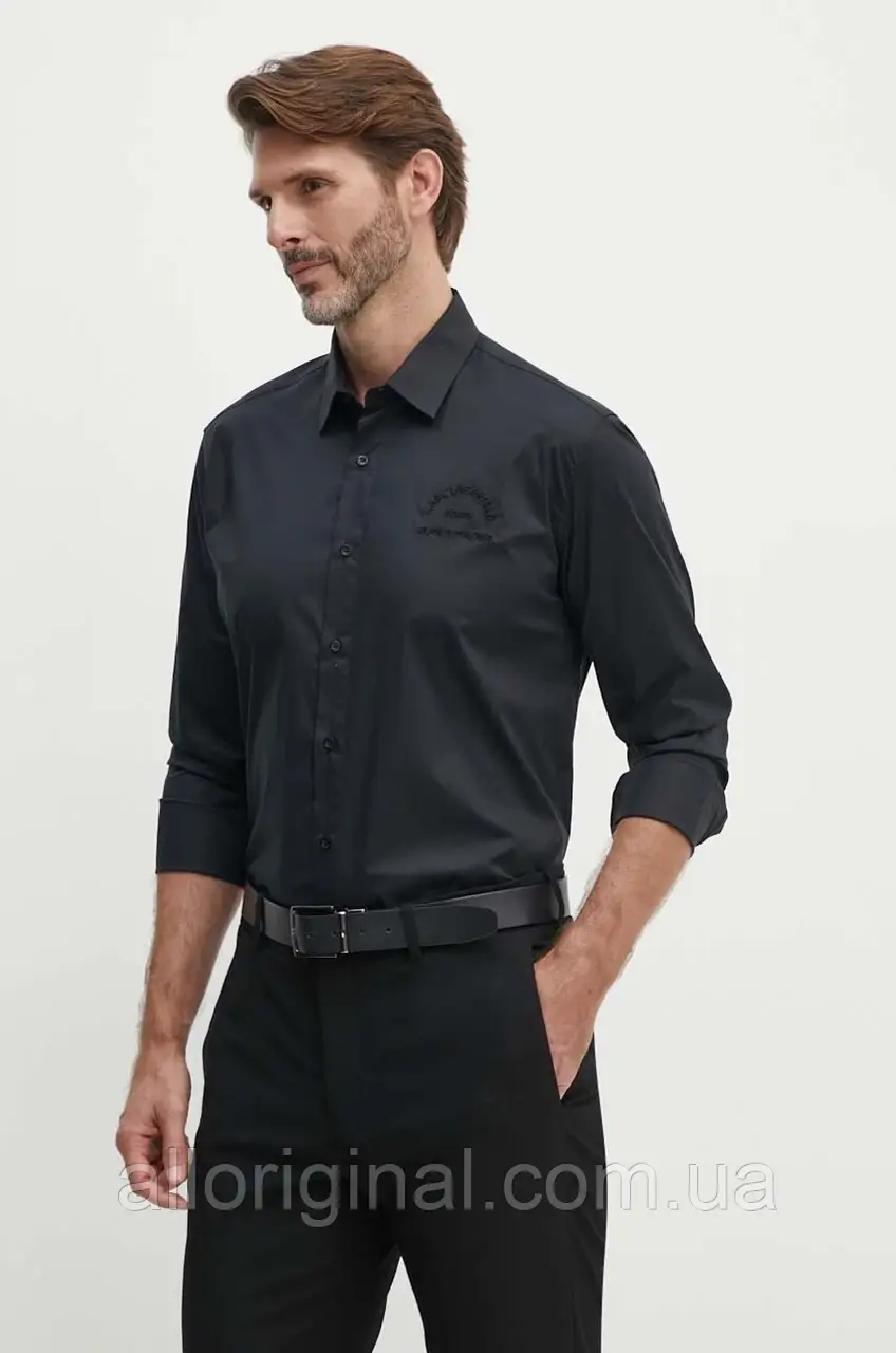 AllOriginal com ua Сорочка Karl Lagerfeld чоловіча колір чорний regular класичний комір 542600.605929 РОЗМІРИ