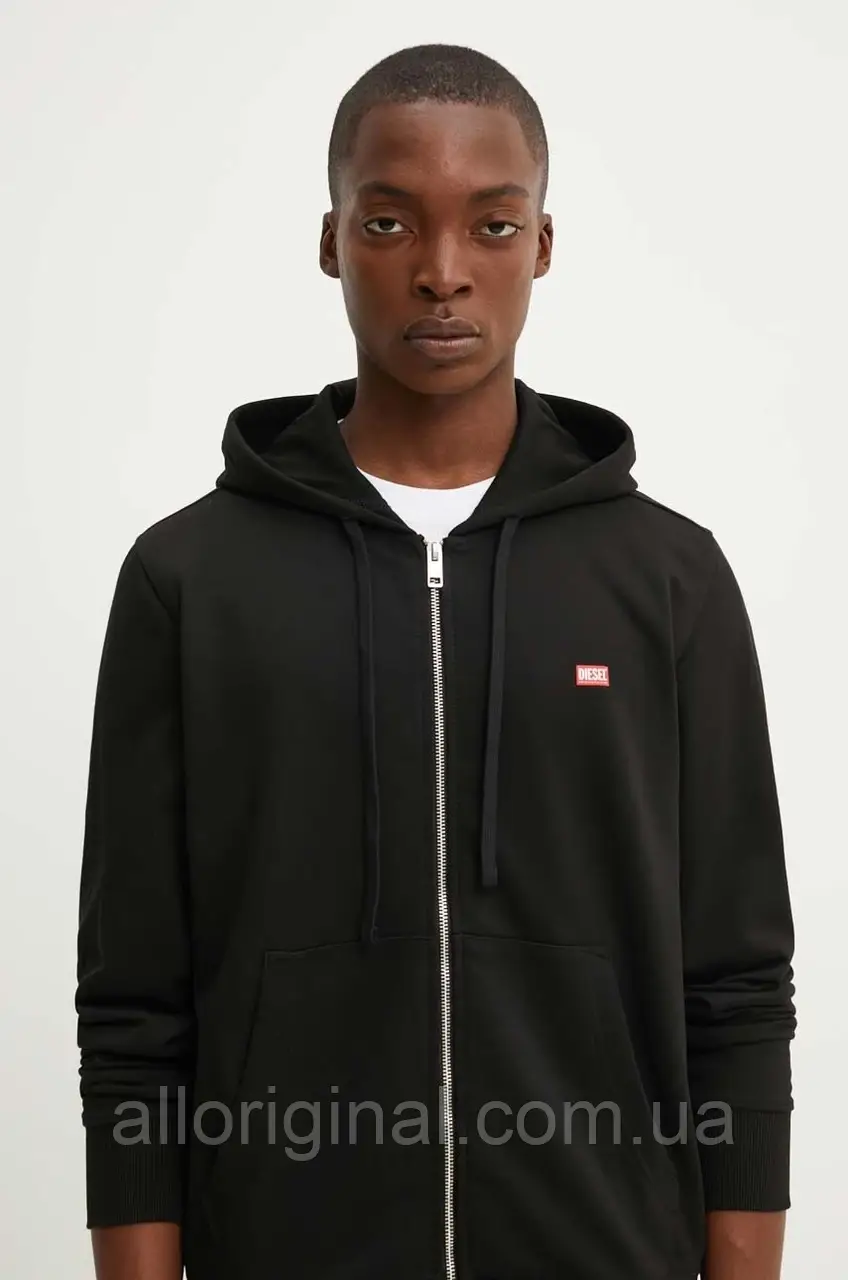 AllOriginal com ua Кофта Diesel S-GINN-HOOD-ZIP-K13 чоловіча колір чорний з капюшоном з принтом A14833.0HAYT