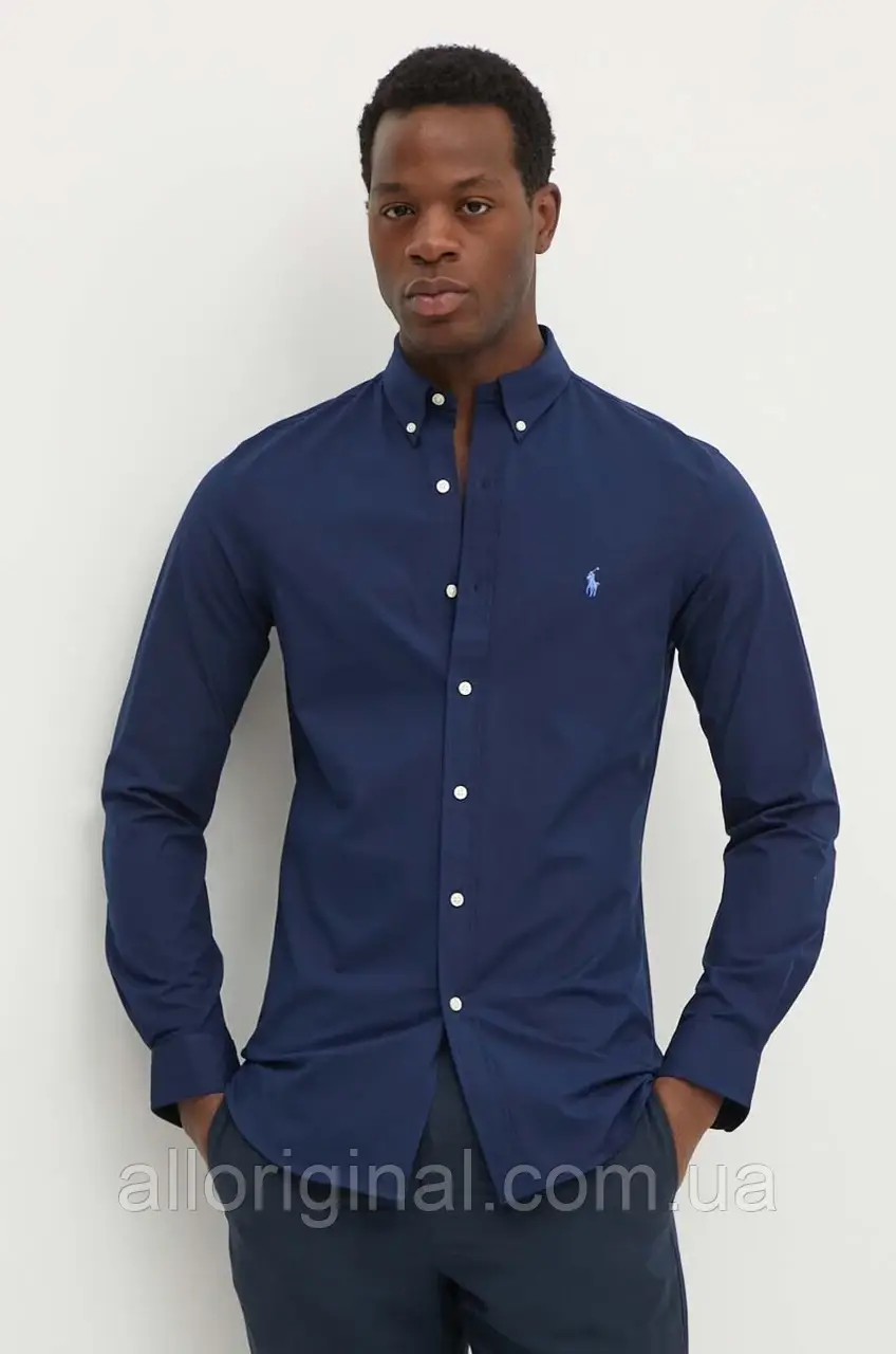 AllOriginal com ua Сорочка Polo Ralph Lauren чоловіча колір синій slim комір button-down РОЗМІРИ ЗАПИТУЙТЕ