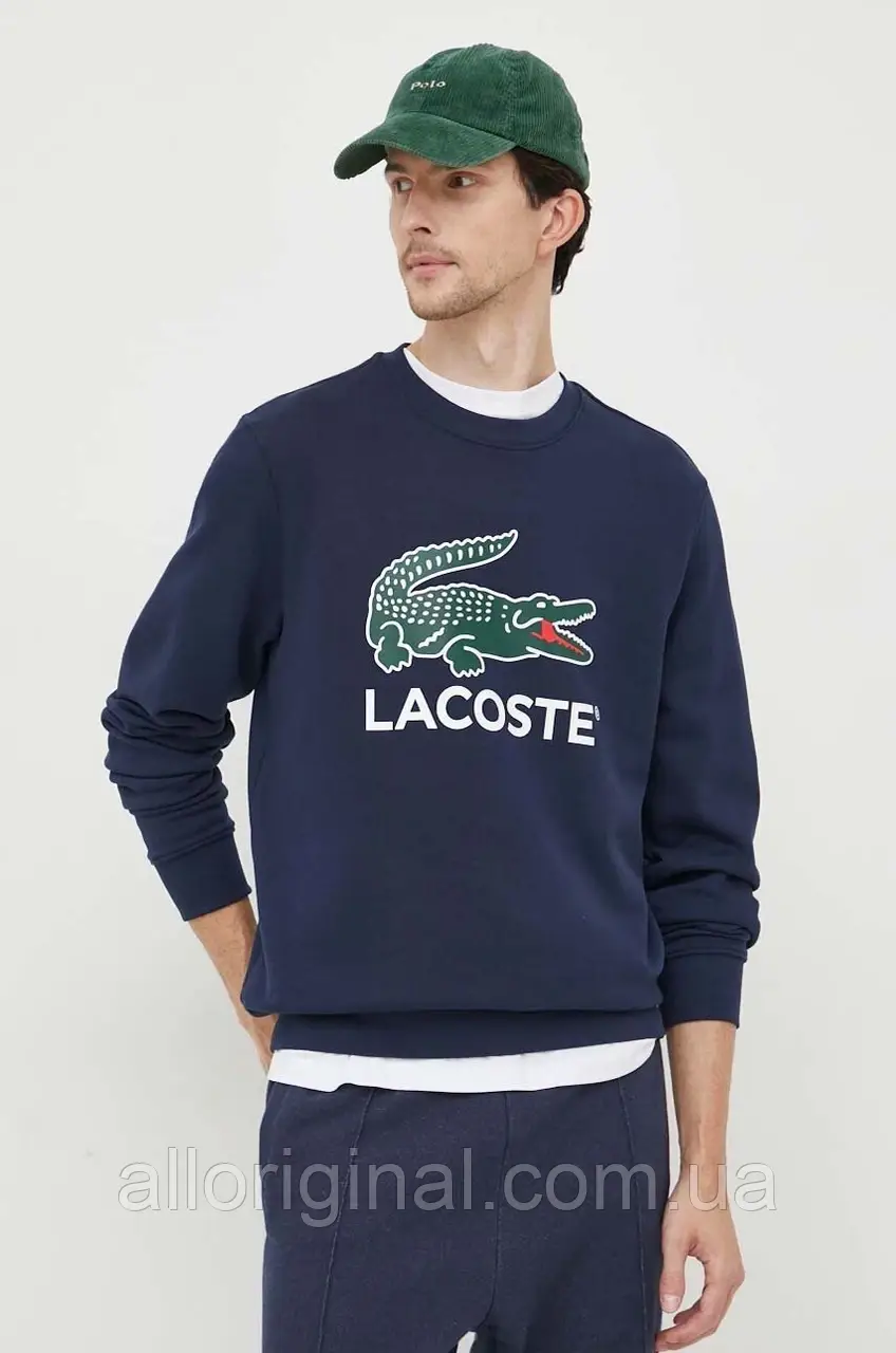 AllOriginal com ua Бавовняна кофта Lacoste чоловіча колір синій з принтом РОЗМІРИ ЗАПИТУЙТЕ