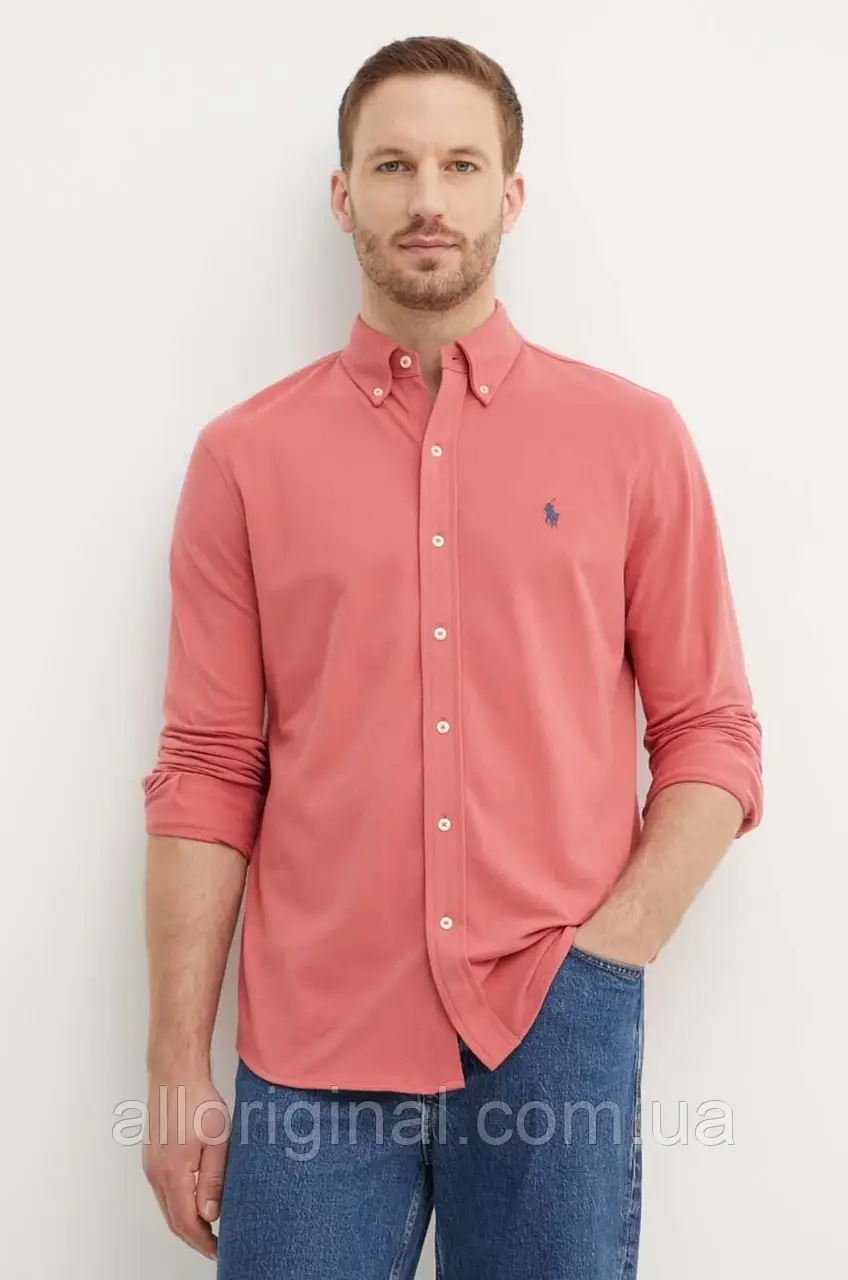 AllOriginal com ua Бавовняна сорочка Polo Ralph Lauren чоловіча колір рожевий regular комір button-down
