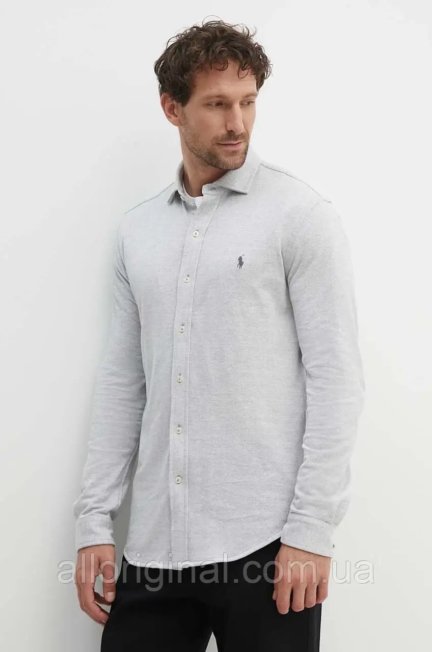 AllOriginal com ua Бавовняна сорочка Polo Ralph Lauren чоловіча колір сірий regular класичний комір 710909659