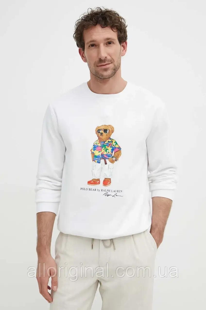 AllOriginal com ua Кофта Polo Ralph Lauren чоловіча колір білий з принтом РОЗМІРИ ЗАПИТУЙТЕ