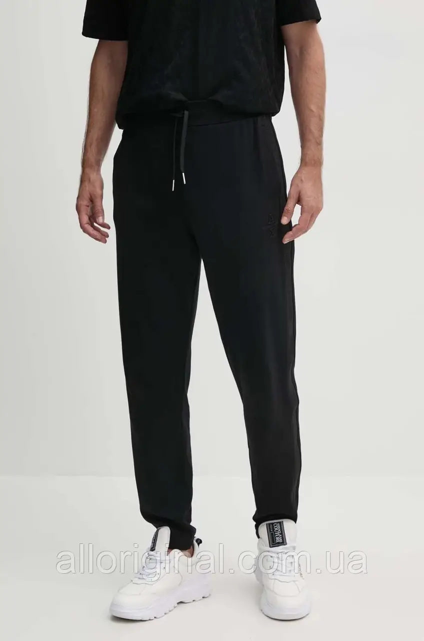 AllOriginal com ua Бавовняні спортивні штани Armani Exchange колір чорний з аплікацією 6DZPLC ZJNNZ РОЗМІРИ