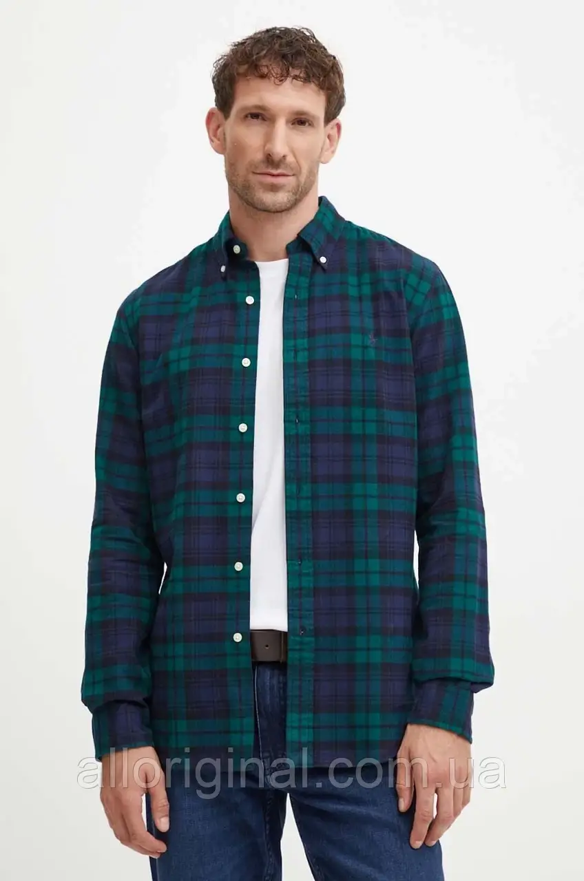 AllOriginal com ua Бавовняна сорочка Polo Ralph Lauren чоловіча колір зелений regular комір button-down