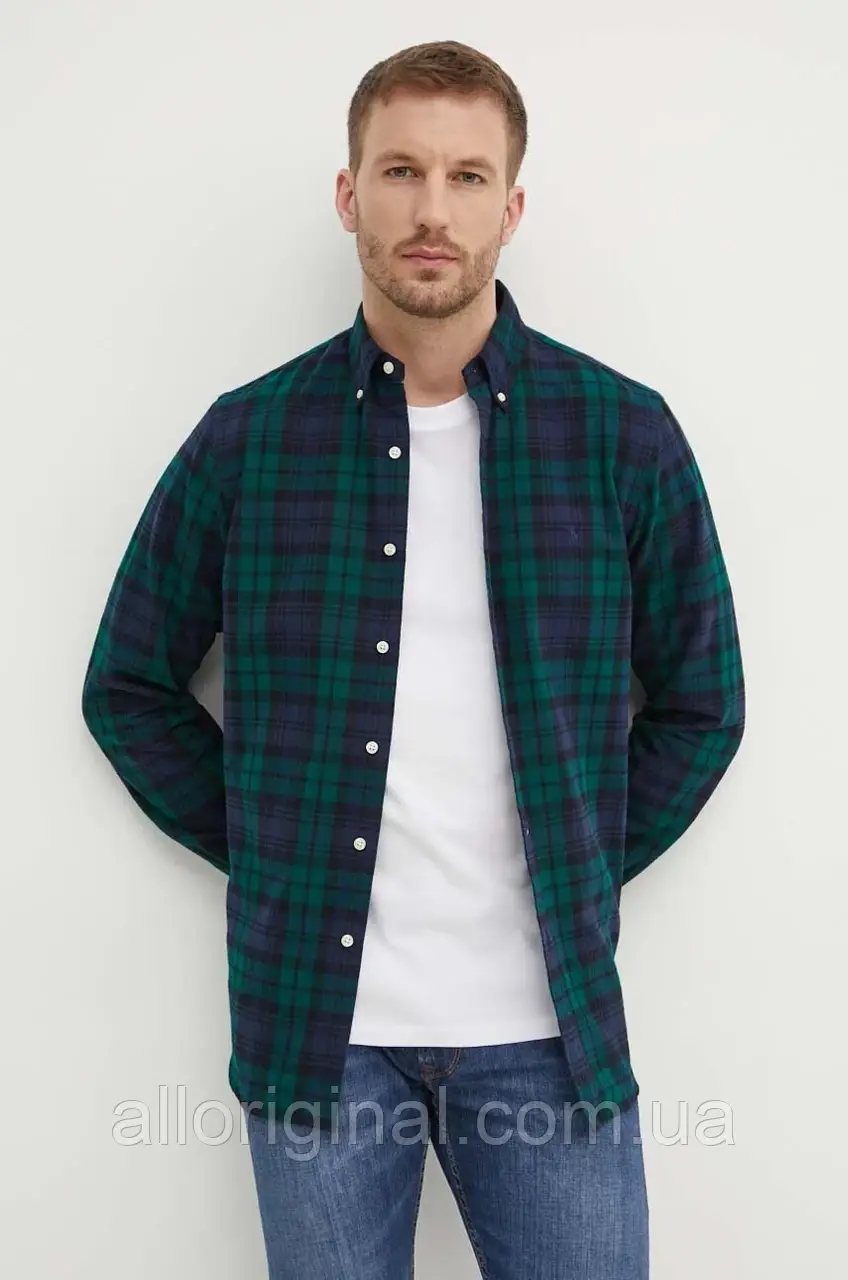 AllOriginal com ua Бавовняна сорочка Polo Ralph Lauren чоловіча колір синій regular комір button-down