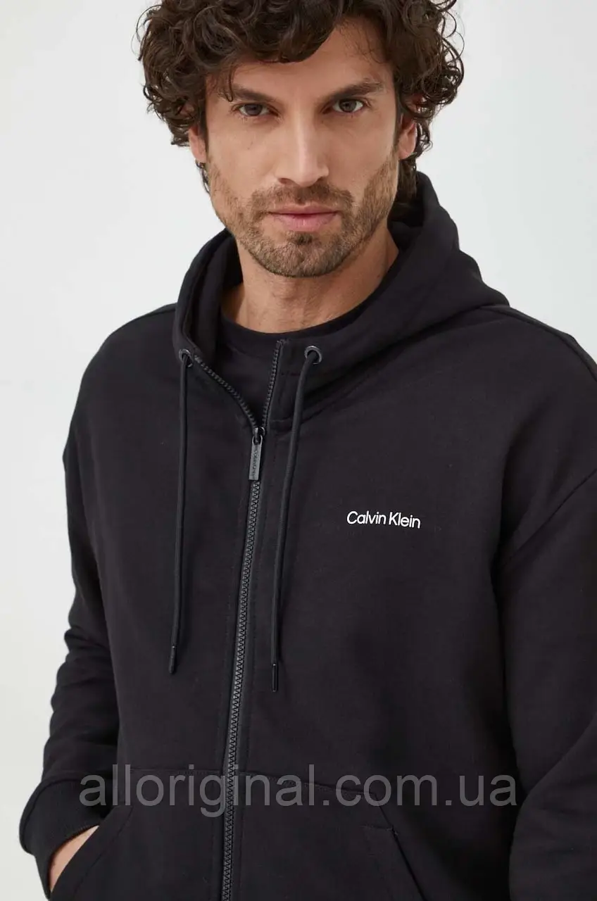 AllOriginal com ua Бавовняна кофта Calvin Klein чоловіча колір чорний з капюшоном однотонна РОЗМІРИ ЗАПИТУЙТЕ