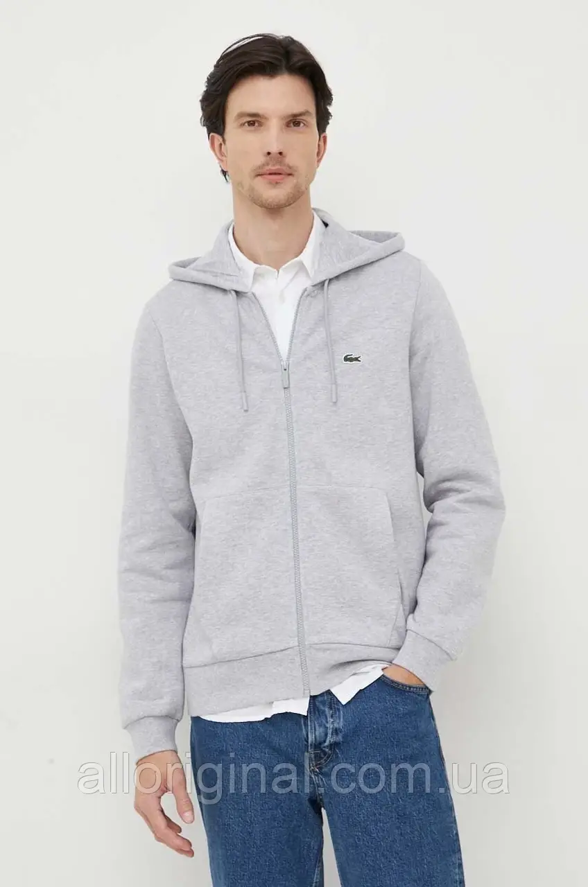AllOriginal com ua Кофта Lacoste чоловіча колір сірий з капюшоном однотонна РОЗМІРИ ЗАПИТУЙТЕ