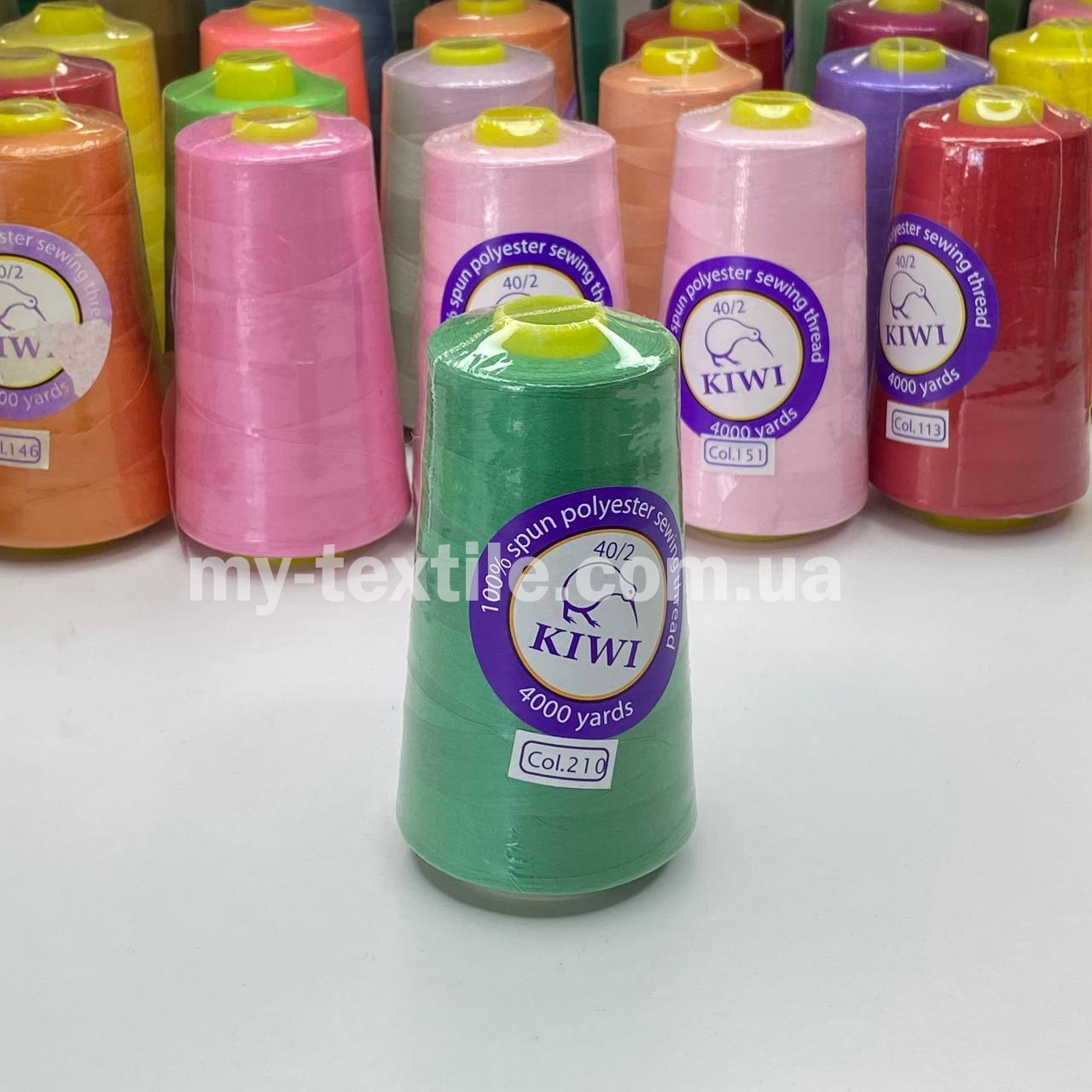 Нитки швейні конус 40/2 4000 ярдів Kiwi Зелений Трава, фото 1
