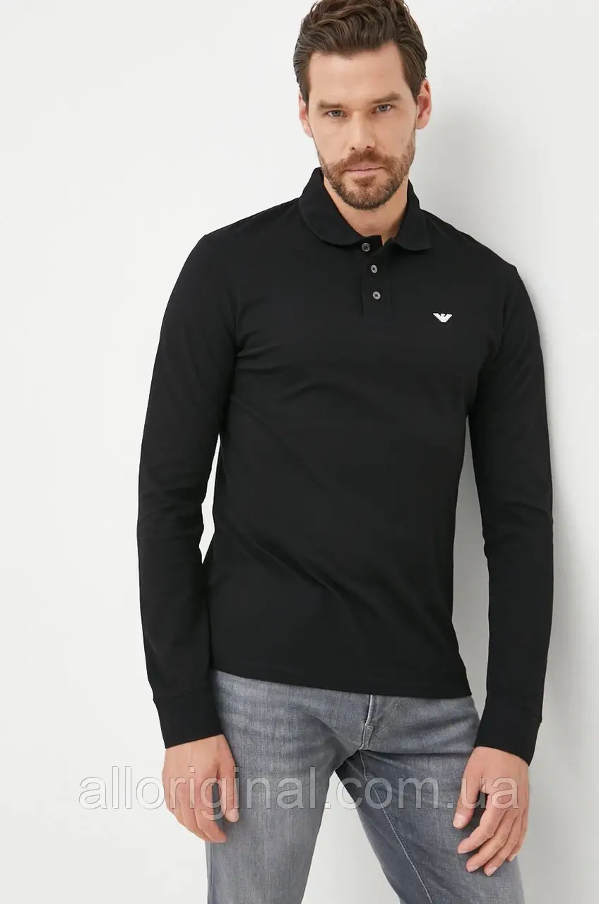AllOriginal com ua Бавовняний лонгслів Emporio Armani колір чорний однотонний РОЗМІРИ ЗАПИТУЙТЕ