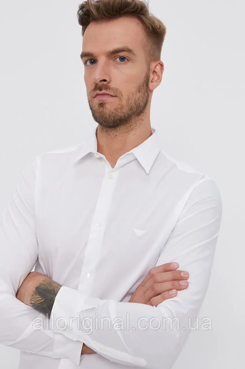 AllOriginal com ua Сорочка Emporio Armani чоловіча колір білий regular класичний комір РОЗМІРИ ЗАПИТУЙТЕ