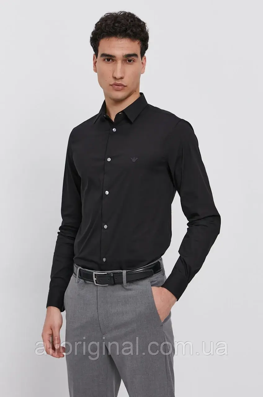AllOriginal com ua Сорочка Emporio Armani чоловіча колір чорний regular класичний комір РОЗМІРИ ЗАПИТУЙТЕ