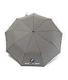 Парасолька чоловіча 02J автомат на 9 спиць з логотипом BMW Сірий, фото 2