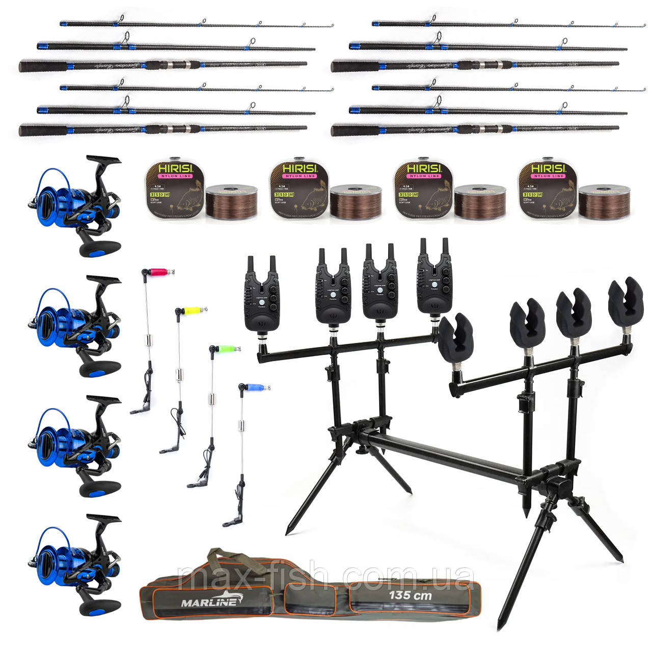 Карповий набір Вудлище Weida Junior CARP 3,3 м + котушки + Род Под на 4 Вудлища + Свінгери + Сигналізатори