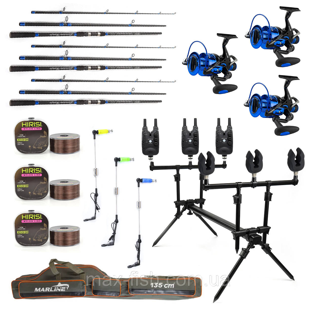 Карповий набір Вудлище Weida Junior CARP 3,3 м + котушки + Род Под на 3 Вудлища + Свінгери + Сигналізатори