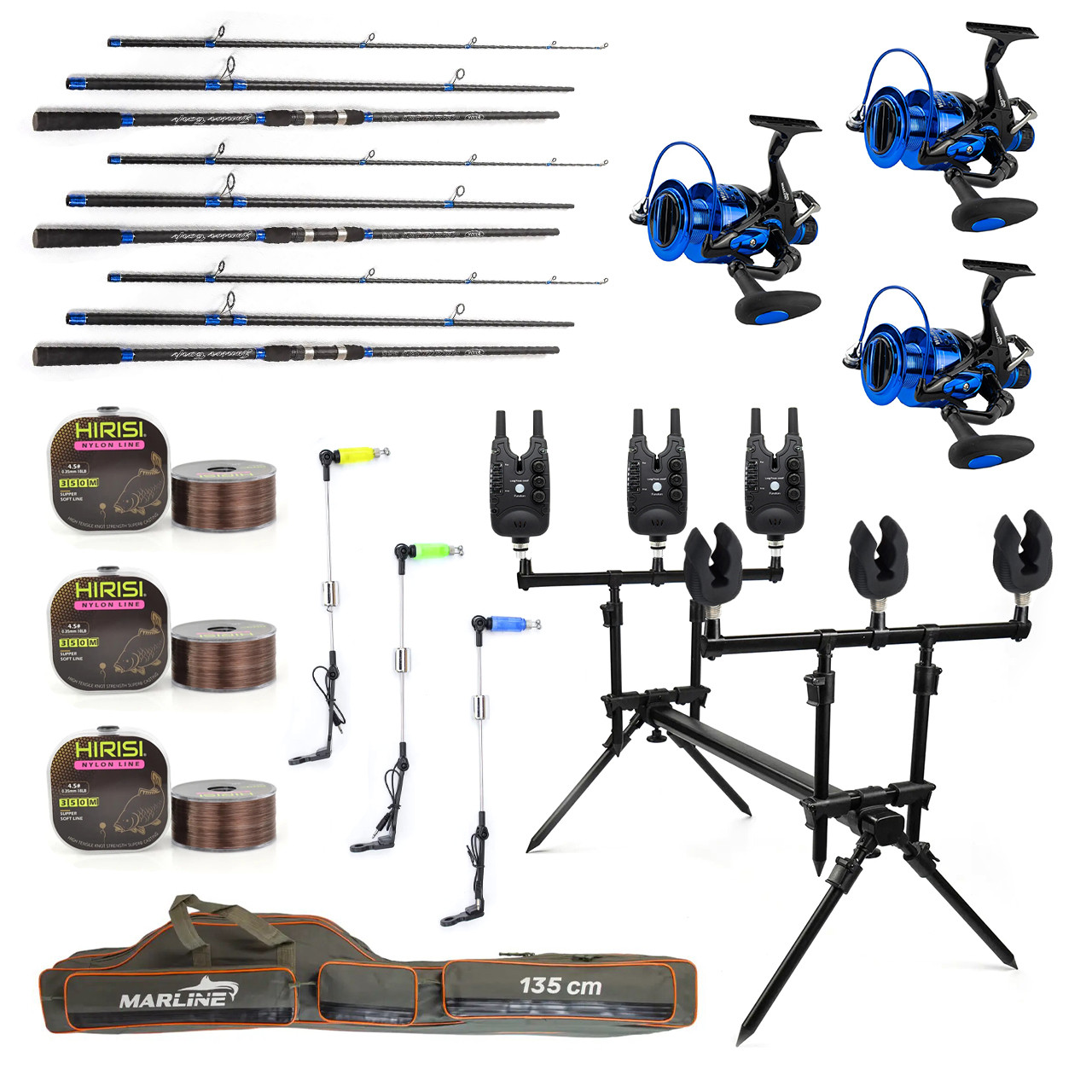 Карповий набір Вудлище Weida Junior CARP 3,3 м + котушки + Род Под на 3 Вудлища + Свінгери + Сигналізатори