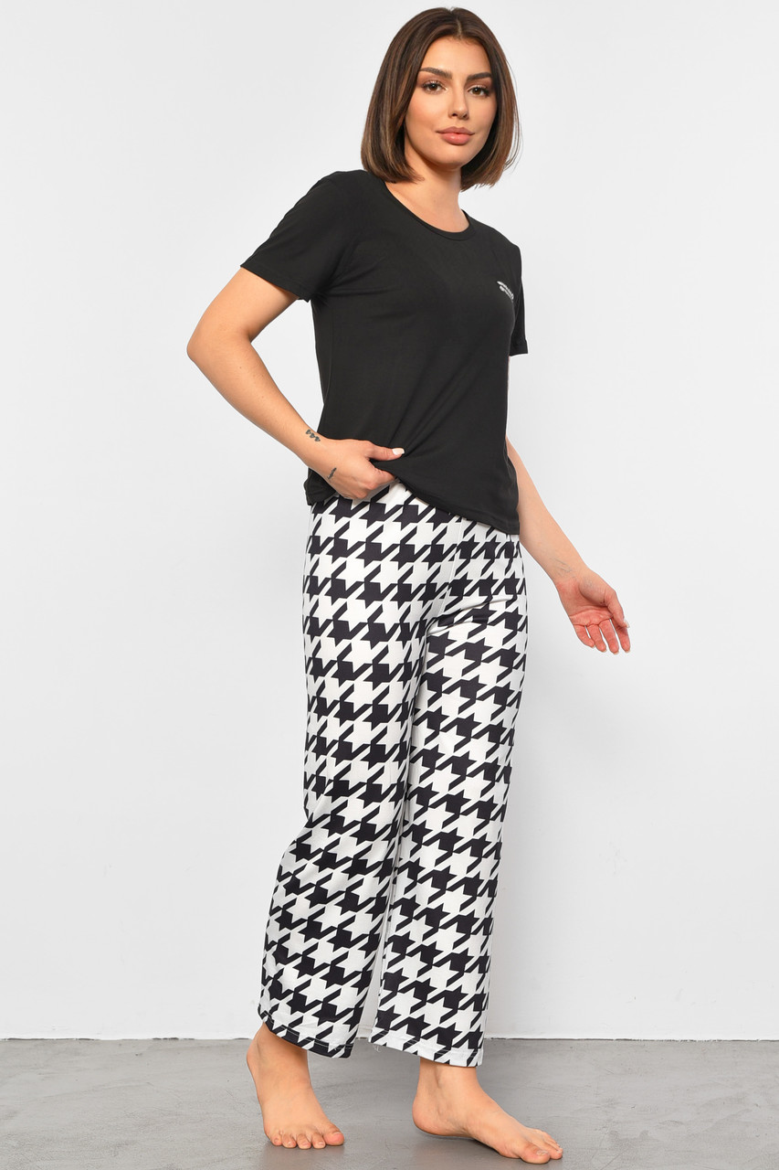Піжама жіноча чорно-білого кольору з написом 188041T Безкоштовна доставка, фото 1