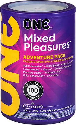 Набір презервативів ONE Mixed Pleasures мікс для різних відчуттів 100 шт, фото 1