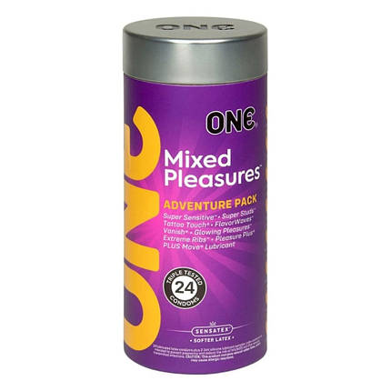 Набір презервативів зі змащенням,,Змішані задоволення,,ONE Mixed Pleasures (ціна за упаковку 24 шт), фото 1