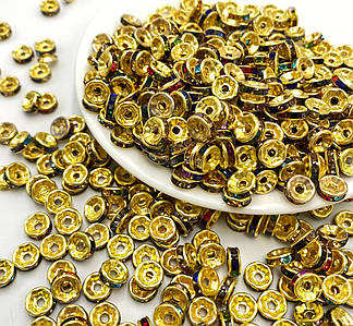 Намистини Роздільники зі Стразами / Ø-8 мм / Упаковка ≈ 40-45 шт / Золото Мікс