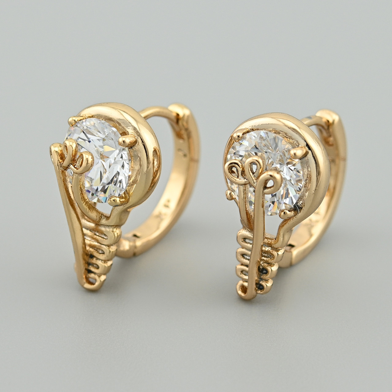 Сережки Аржантей 45245 розмір 16х9 мм білі фіаніти вага 4.3 г позолота 18К, фото 1