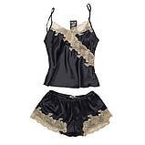 Чорна жіноча шовкова піжама з мереживом для сну, фото 8