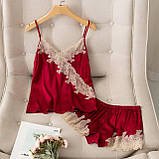 Бордова жіноча сексуальна піжама з мереживом для сну, фото 6